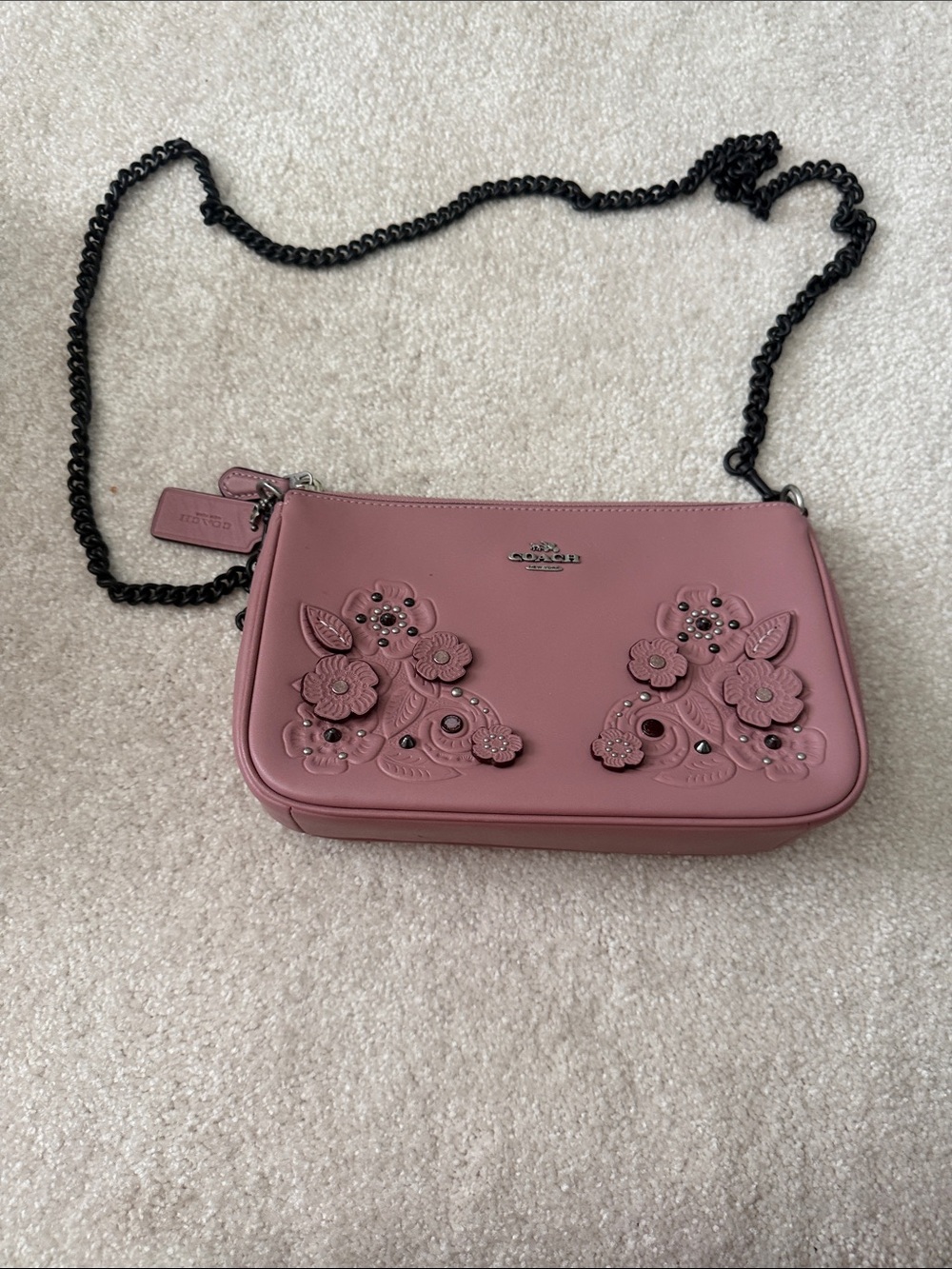 Coach Dusty Rose Floral Appliqué Leather Crossbody